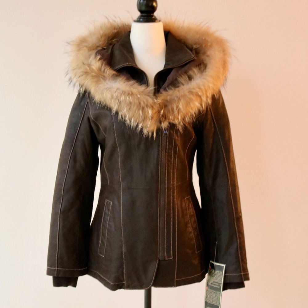 Leather Jacket with fur hood